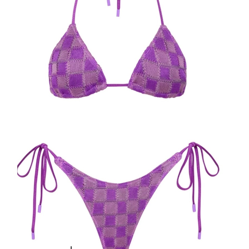 Medium top medium bottom purple checkered texture bikini set